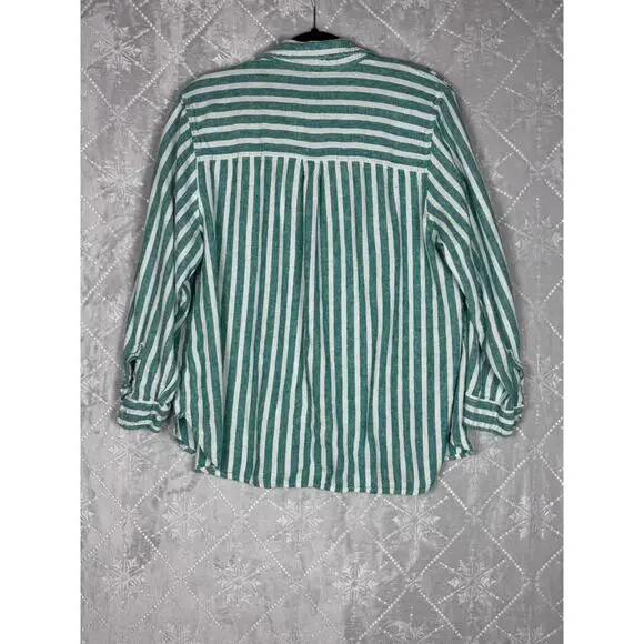 Universal Thread XXL Linen Blend Striped Button Down Shirt Green White Relaxed - Picture 6 of 10